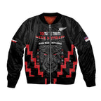 Personalised Toitu Te Tiriti Mana Maori Motuhake Bomber Jacket Aotearoa Haka Face Mix Poutama Art