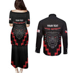 Personalised Toitu Te Tiriti Mana Maori Motuhake Couples Matching Puletasi and Long Sleeve Button Shirt Aotearoa Haka Face Mix Poutama Art