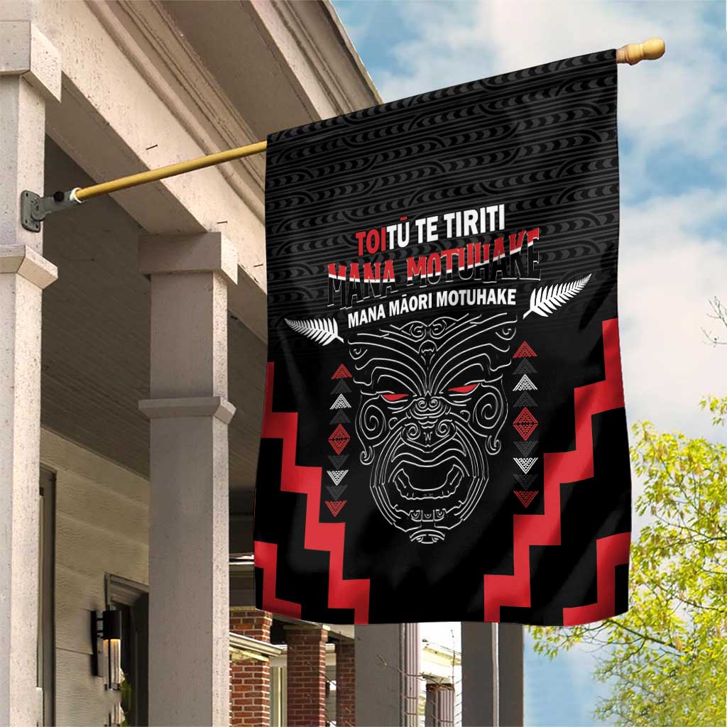 Toitu Te Tiriti Mana Maori Motuhake Garden Flag Aotearoa Haka Face Mix Poutama Art