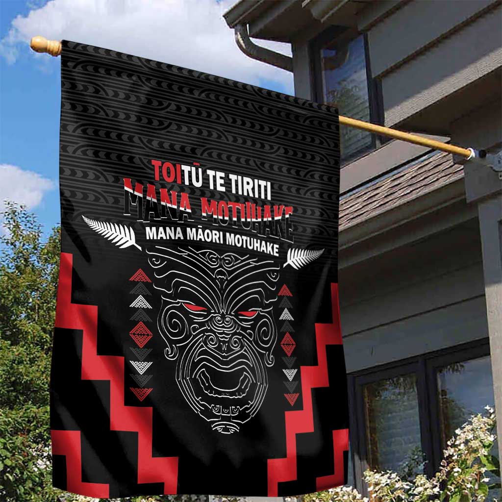 Toitu Te Tiriti Mana Maori Motuhake Garden Flag Aotearoa Haka Face Mix Poutama Art