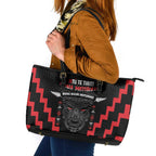 Toitu Te Tiriti Mana Maori Motuhake Leather Tote Bag Aotearoa Haka Face Mix Poutama Art