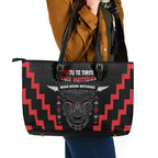 Toitu Te Tiriti Mana Maori Motuhake Leather Tote Bag Aotearoa Haka Face Mix Poutama Art
