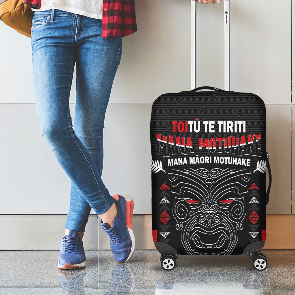 Toitu Te Tiriti Mana Maori Motuhake Luggage Cover Aotearoa Haka Face Mix Poutama Art