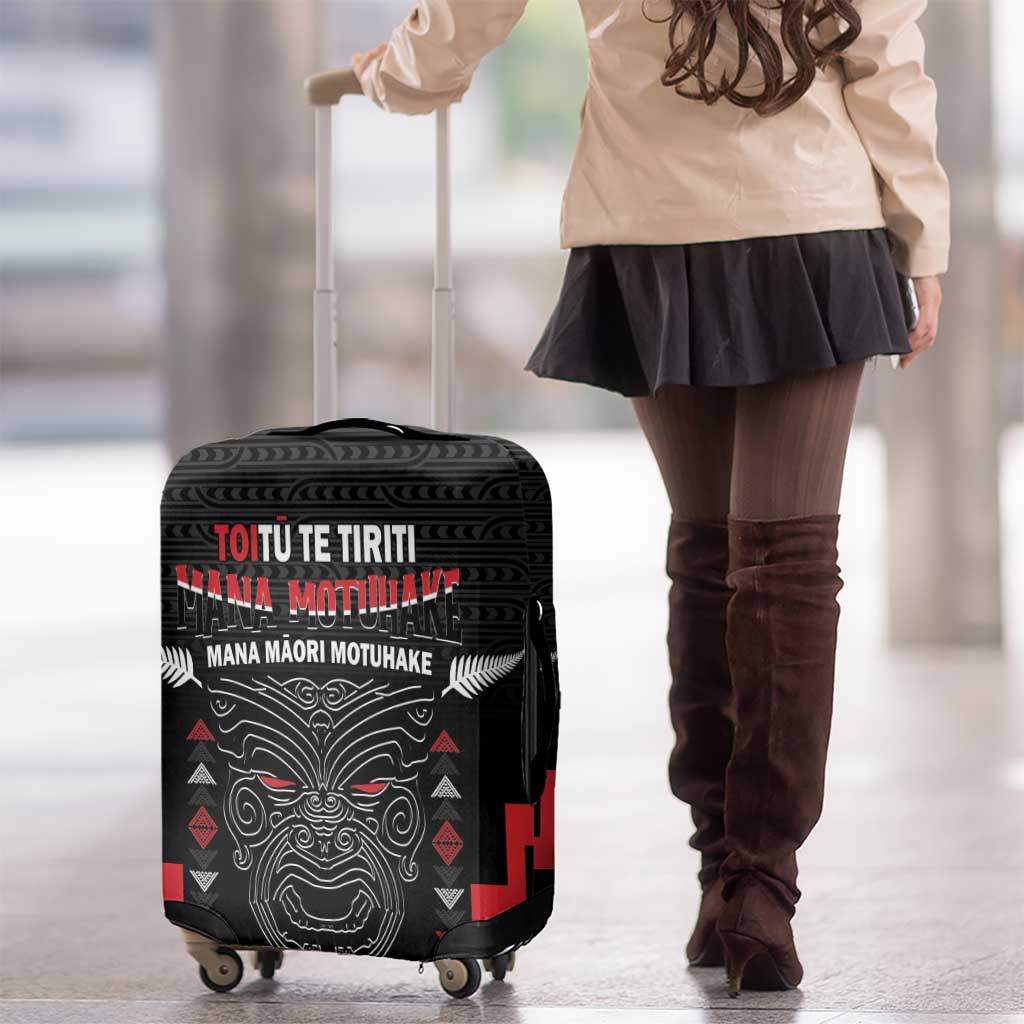 Toitu Te Tiriti Mana Maori Motuhake Luggage Cover Aotearoa Haka Face Mix Poutama Art