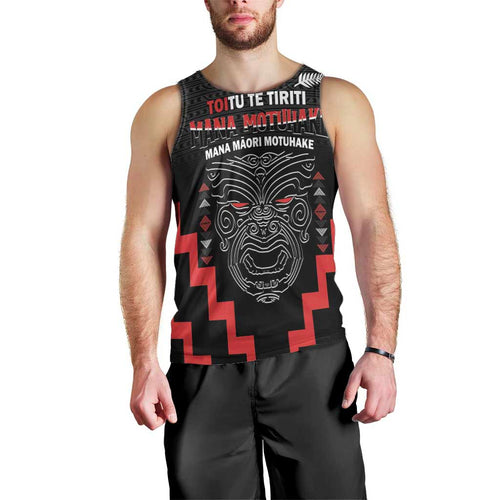 Personalised Toitu Te Tiriti Mana Maori Motuhake Men Tank Top Aotearoa Haka Face Mix Poutama Art
