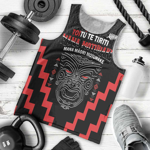 Personalised Toitu Te Tiriti Mana Maori Motuhake Men Tank Top Aotearoa Haka Face Mix Poutama Art