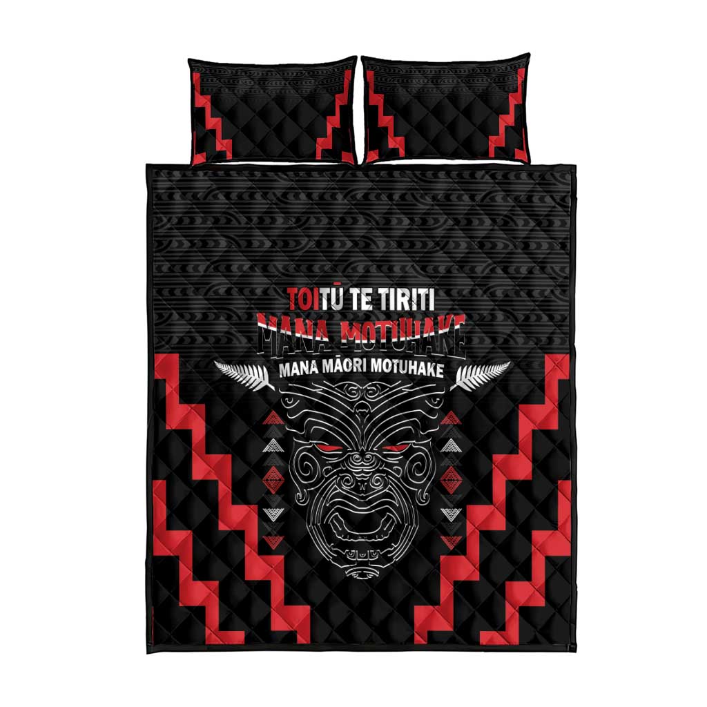 Toitu Te Tiriti Mana Maori Motuhake Quilt Bed Set Aotearoa Haka Face Mix Poutama Art