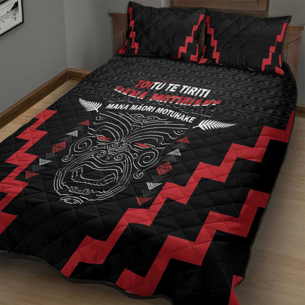 Toitu Te Tiriti Mana Maori Motuhake Quilt Bed Set Aotearoa Haka Face Mix Poutama Art