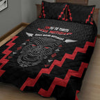 Toitu Te Tiriti Mana Maori Motuhake Quilt Bed Set Aotearoa Haka Face Mix Poutama Art