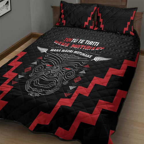Toitu Te Tiriti Mana Maori Motuhake Quilt Bed Set Aotearoa Haka Face Mix Poutama Art