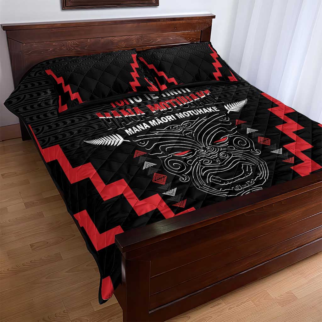 Toitu Te Tiriti Mana Maori Motuhake Quilt Bed Set Aotearoa Haka Face Mix Poutama Art