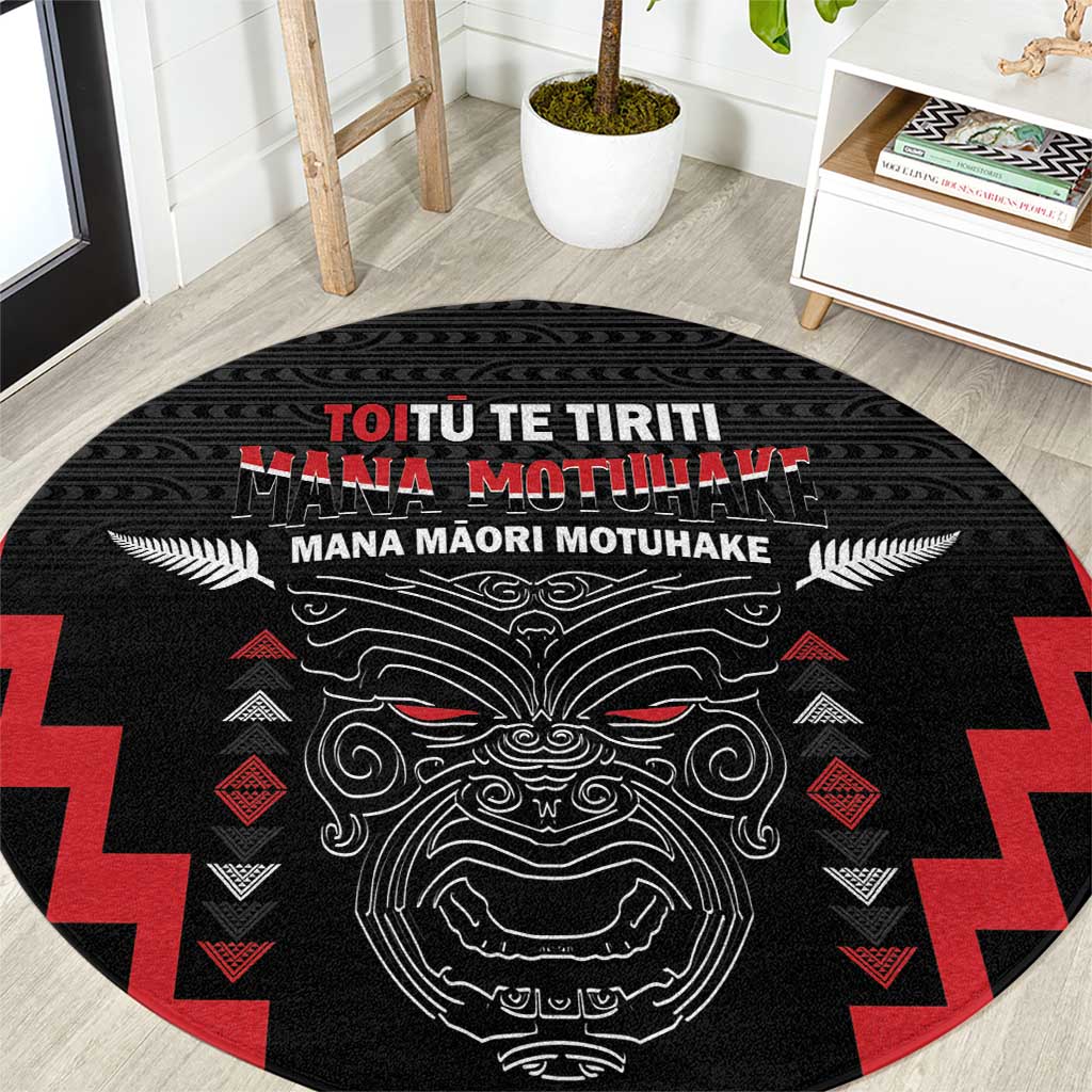 Toitu Te Tiriti Mana Maori Motuhake Round Carpet Aotearoa Haka Face Mix Poutama Art