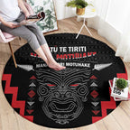Toitu Te Tiriti Mana Maori Motuhake Round Carpet Aotearoa Haka Face Mix Poutama Art