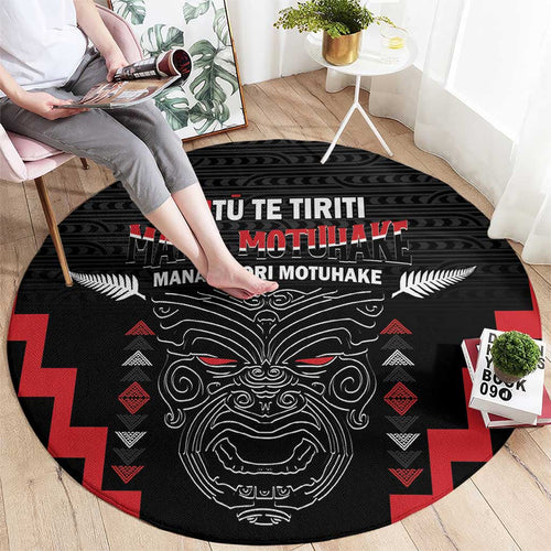 Toitu Te Tiriti Mana Maori Motuhake Round Carpet Aotearoa Haka Face Mix Poutama Art