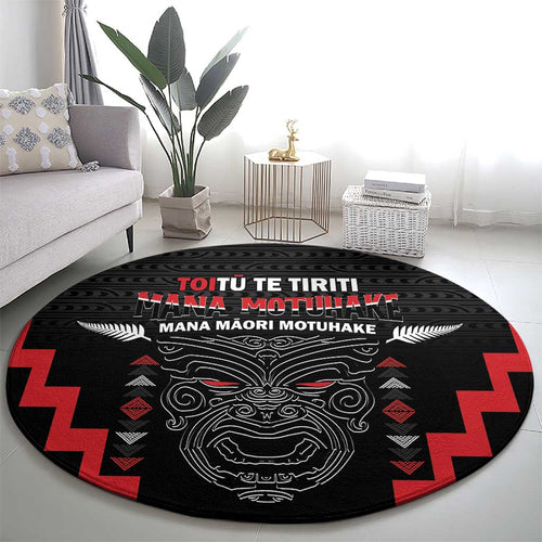 Toitu Te Tiriti Mana Maori Motuhake Round Carpet Aotearoa Haka Face Mix Poutama Art
