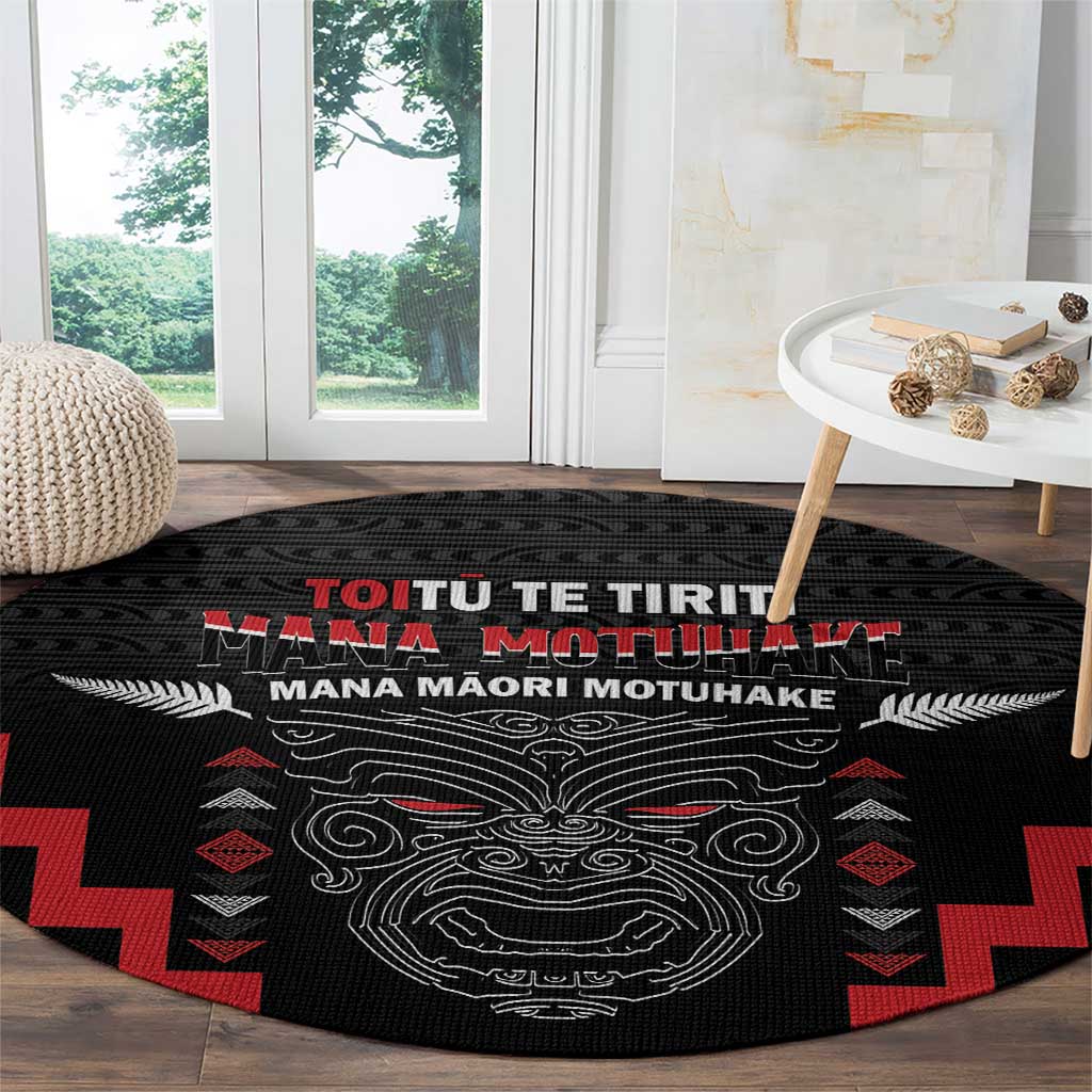 Toitu Te Tiriti Mana Maori Motuhake Round Carpet Aotearoa Haka Face Mix Poutama Art