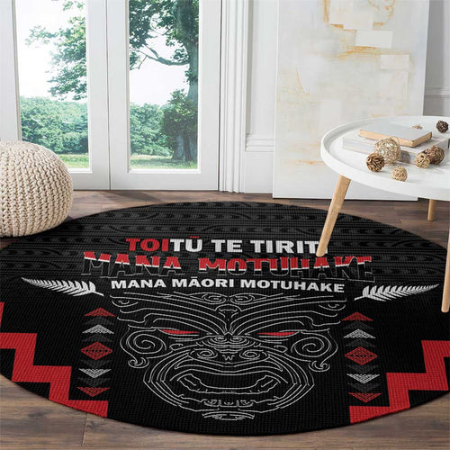 Toitu Te Tiriti Mana Maori Motuhake Round Carpet Aotearoa Haka Face Mix Poutama Art