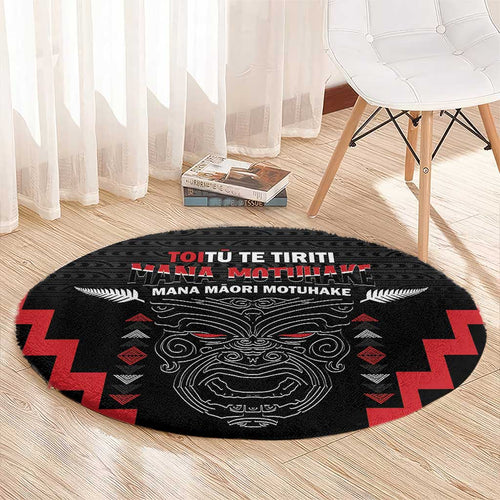 Toitu Te Tiriti Mana Maori Motuhake Round Carpet Aotearoa Haka Face Mix Poutama Art