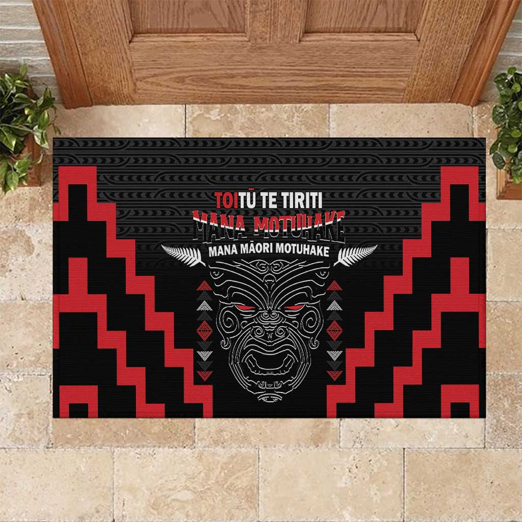 Toitu Te Tiriti Mana Maori Motuhake Rubber Doormat Aotearoa Haka Face Mix Poutama Art