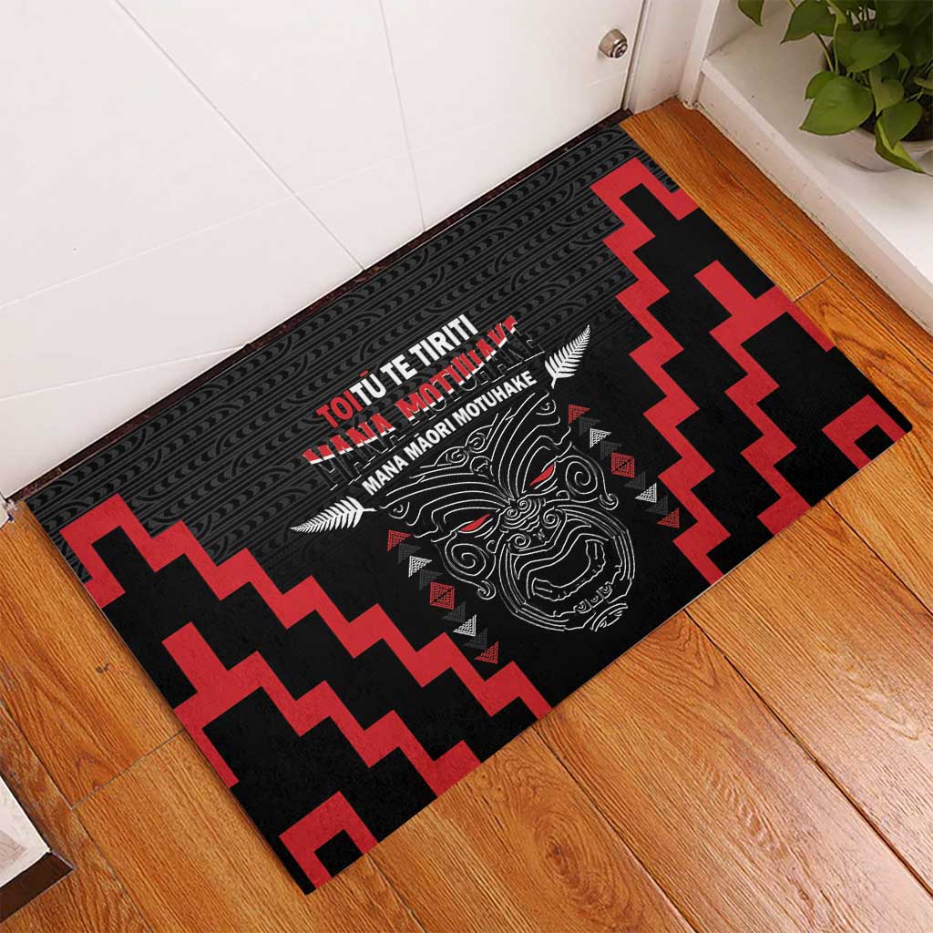 Toitu Te Tiriti Mana Maori Motuhake Rubber Doormat Aotearoa Haka Face Mix Poutama Art
