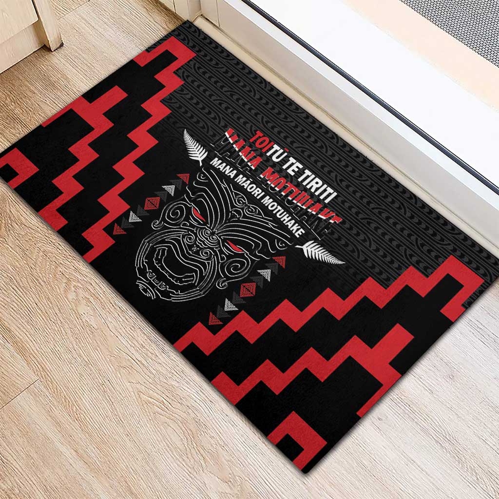 Toitu Te Tiriti Mana Maori Motuhake Rubber Doormat Aotearoa Haka Face Mix Poutama Art