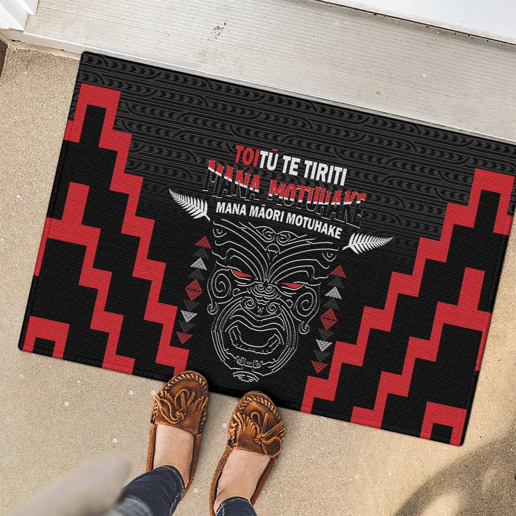 Toitu Te Tiriti Mana Maori Motuhake Rubber Doormat Aotearoa Haka Face Mix Poutama Art