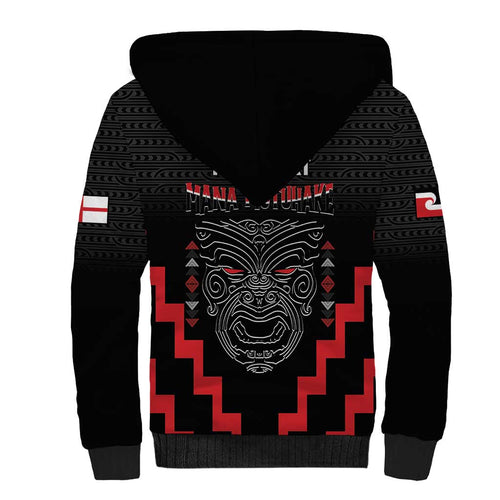 Personalised Toitu Te Tiriti Mana Maori Motuhake Sherpa Hoodie Aotearoa Haka Face Mix Poutama Art