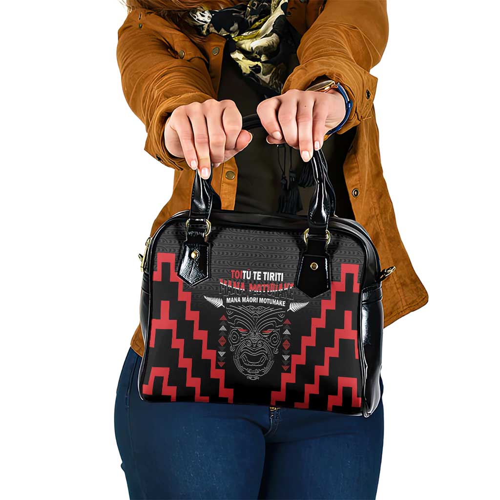 Toitu Te Tiriti Mana Maori Motuhake Shoulder Handbag Aotearoa Haka Face Mix Poutama Art