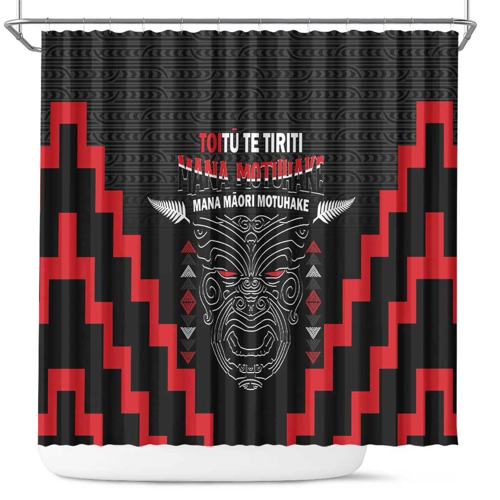 Toitu Te Tiriti Mana Maori Motuhake Shower Curtain Aotearoa Haka Face Mix Poutama Art
