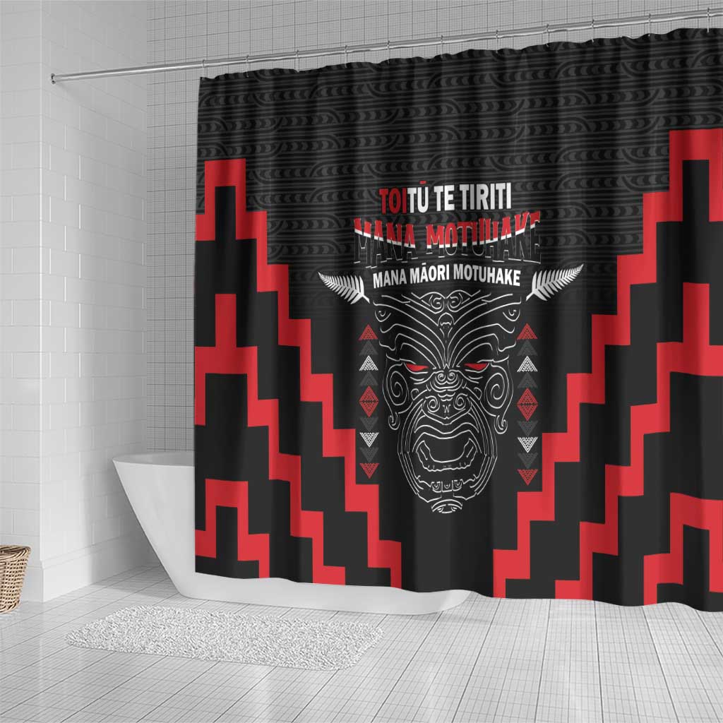 Toitu Te Tiriti Mana Maori Motuhake Shower Curtain Aotearoa Haka Face Mix Poutama Art