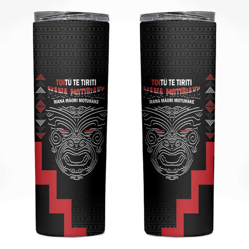 Toitu Te Tiriti Mana Maori Motuhake Skinny Tumbler Aotearoa Haka Face Mix Poutama Art