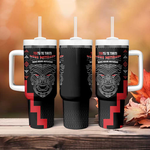 Toitu Te Tiriti Mana Maori Motuhake Tumbler With Handle Aotearoa Haka Face Mix Poutama Art