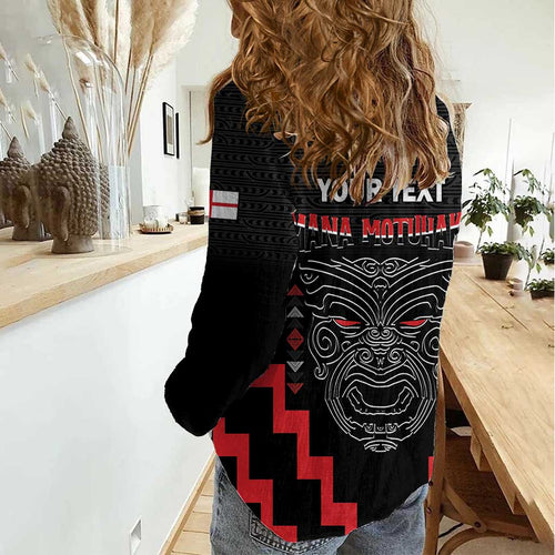 Personalised Toitu Te Tiriti Mana Maori Motuhake Women Casual Shirt Aotearoa Haka Face Mix Poutama Art