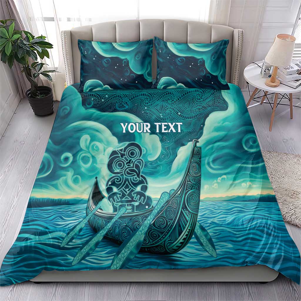 Personalised New Zealand Waitangi Day Bedding Set Hei Tiki With Maori Waka - Whakarare Pattern
