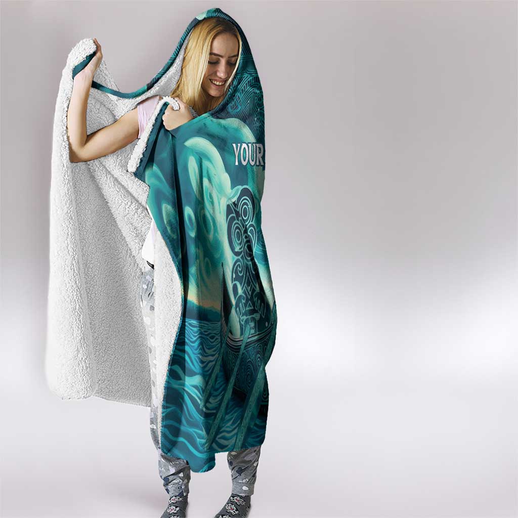Personalised New Zealand Waitangi Day Hooded Blanket Hei Tiki With Maori Waka - Whakarare Pattern