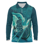 Personalised New Zealand Waitangi Day Long Sleeve Polo Shirt Hei Tiki With Maori Waka - Whakarare Pattern