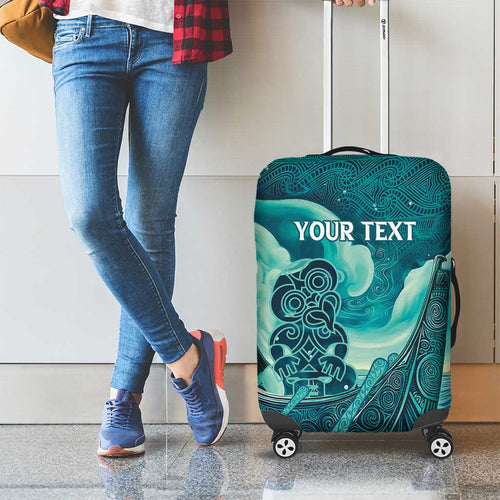 Personalised New Zealand Waitangi Day Luggage Cover Hei Tiki With Maori Waka - Whakarare Pattern