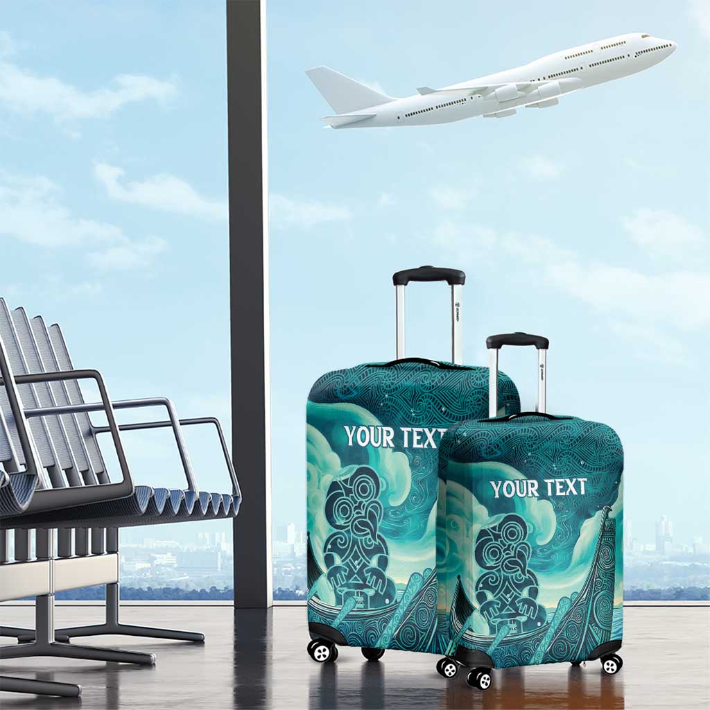 Personalised New Zealand Waitangi Day Luggage Cover Hei Tiki With Maori Waka - Whakarare Pattern