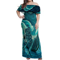 Personalised New Zealand Waitangi Day Off Shoulder Maxi Dress Hei Tiki With Maori Waka - Whakarare Pattern