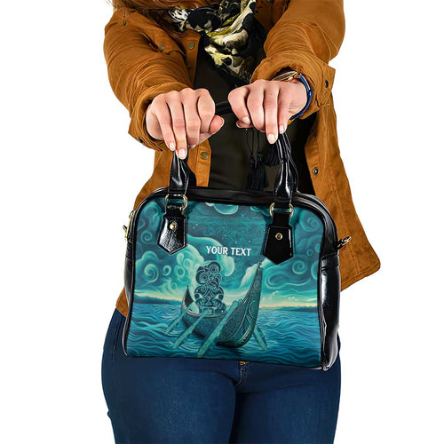 Personalised New Zealand Waitangi Day Shoulder Handbag Hei Tiki With Maori Waka - Whakarare Pattern