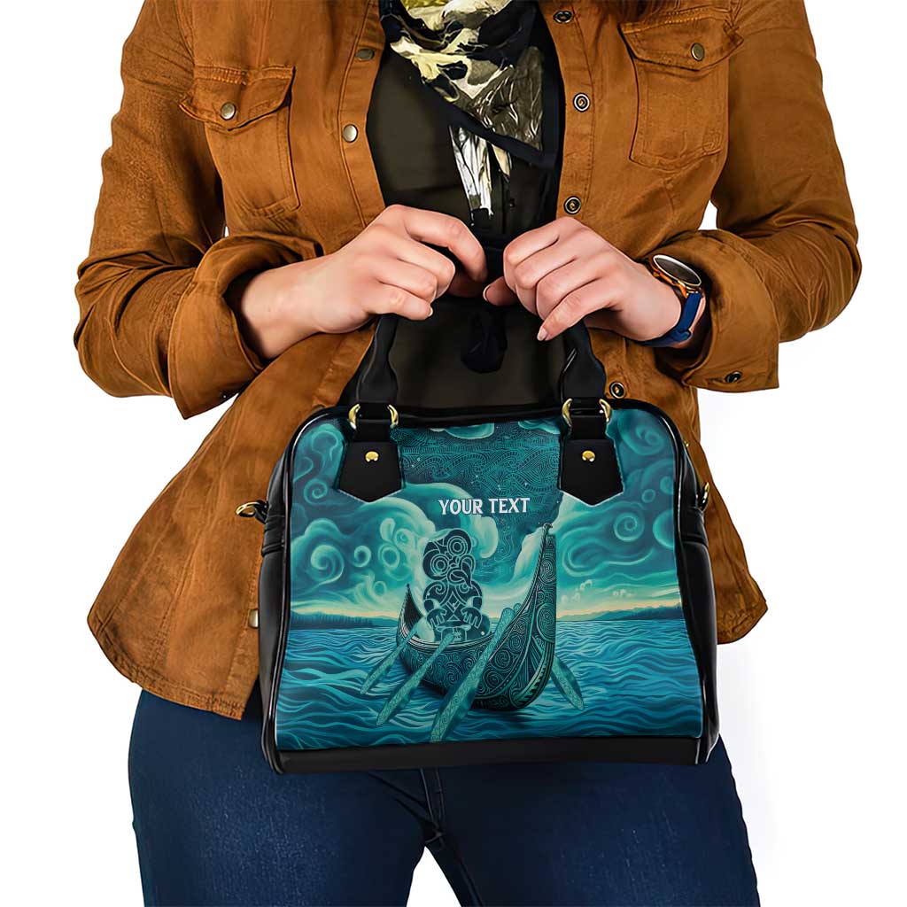 Personalised New Zealand Waitangi Day Shoulder Handbag Hei Tiki With Maori Waka - Whakarare Pattern
