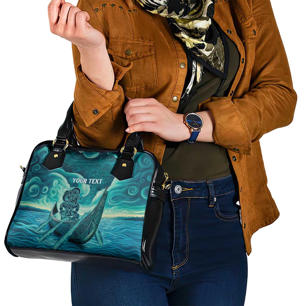Personalised New Zealand Waitangi Day Shoulder Handbag Hei Tiki With Maori Waka - Whakarare Pattern