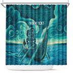 Personalised New Zealand Waitangi Day Shower Curtain Hei Tiki With Maori Waka - Whakarare Pattern