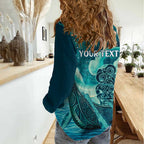 Personalised New Zealand Waitangi Day Women Casual Shirt Hei Tiki With Maori Waka - Whakarare Pattern