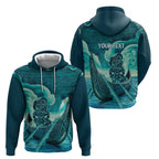 Personalised New Zealand Waitangi Day Zip Hoodie Hei Tiki With Maori Waka - Whakarare Pattern