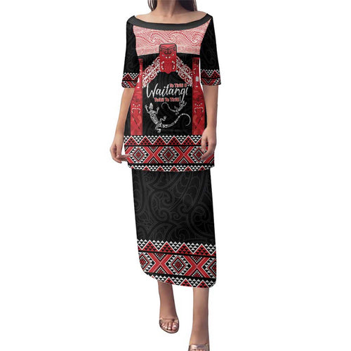 Toitu Te Tiriti O Waitangi Family Matching Puletasi and Hawaiian Shirt Maori Wharenui With Taniko Motifs