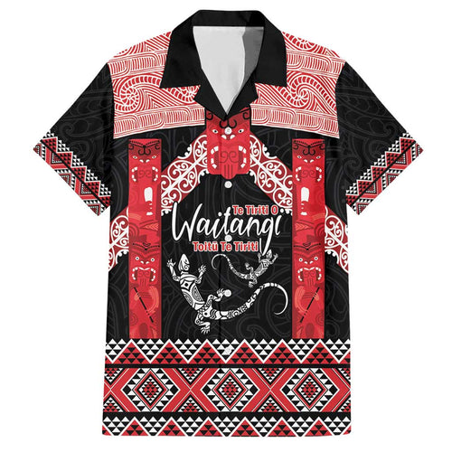 Toitu Te Tiriti O Waitangi Family Matching Short Sleeve Bodycon Dress and Hawaiian Shirt Maori Wharenui With Taniko Motifs