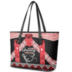 Toitu Te Tiriti O Waitangi Leather Tote Bag Maori Wharenui With Taniko Motifs