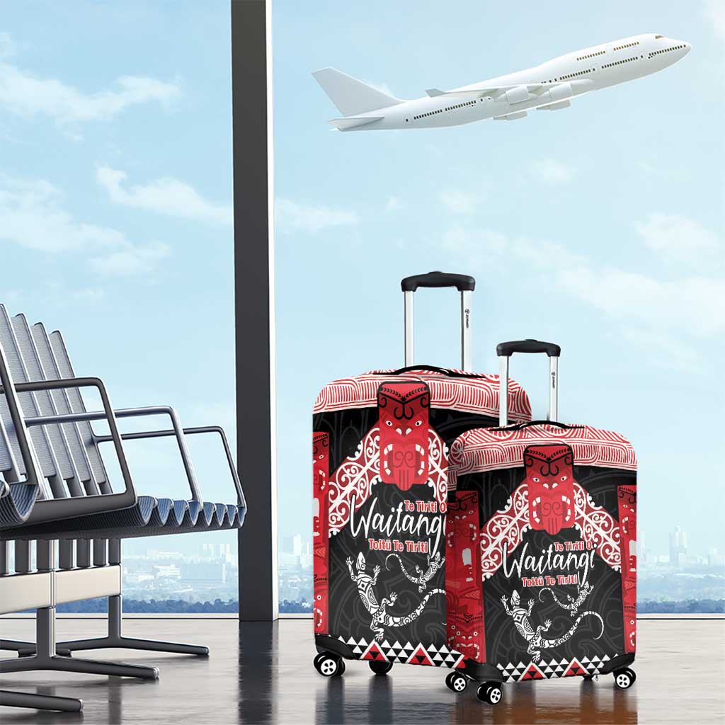 Toitu Te Tiriti O Waitangi Luggage Cover Maori Wharenui With Taniko Motifs