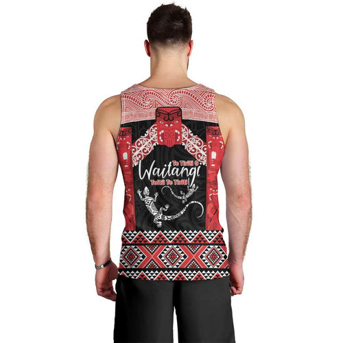 Toitu Te Tiriti O Waitangi Men Tank Top Maori Wharenui With Taniko Motifs